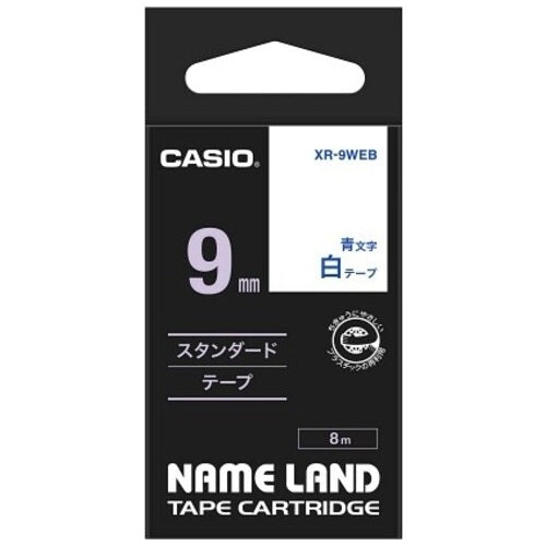 Casio Computer label tape XR-9WEB white on blue text 9 mm