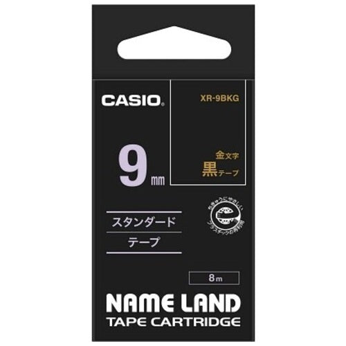 It is gilt lettering 9mm in CASIO COMPUTER Co., Ltd. label tape XR-9BKG black