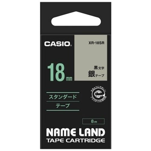 Casio Computer label tape XR-18SR silver on black 18 mm