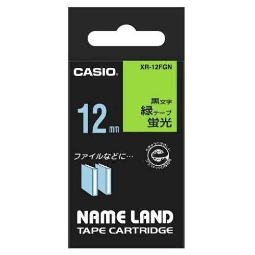 Casio calculator fluorescent tape XR-12FGN green on black 12 mm