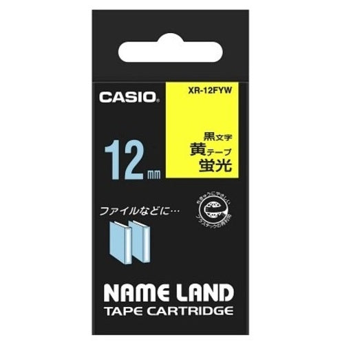 Casio calculator fluorescent tape XR-12FYW yellow on black 12 mm