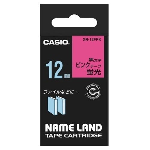 カシオ計算機 蛍光テープ XR-12FPK 桃に黒文字 12mm