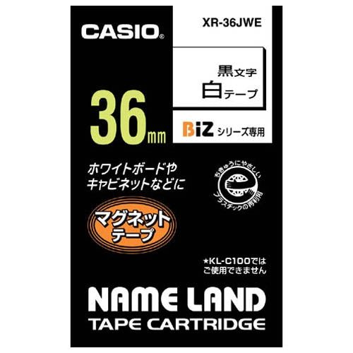 Casio Computer magnetic tape XR-36JWE white on black 36 mm