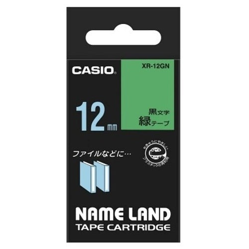 カシオ計算機 ラベルテープ XR-12GN 緑に黒文字 12mm 4971850123668