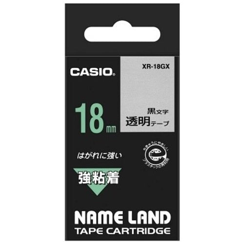 カシオ計算機 強粘着テープ XR-18GX 透明に黒文字 18mm 4971850145240
