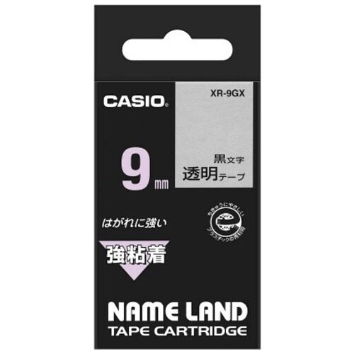 カシオ計算機 強粘着テープ XR-9GX 透明に黒文字 9mm 4971850145189