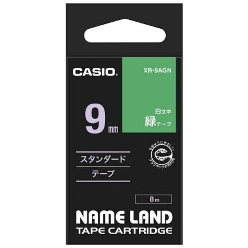 Casio Computer label tap XR-9AGN green white-9 mm