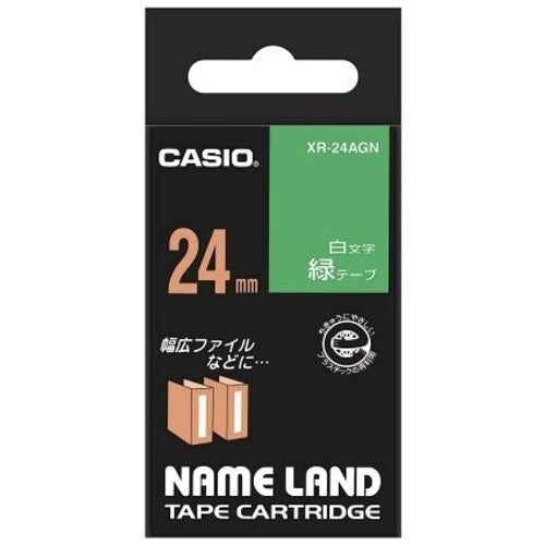 Casio Computer Label Tape XR-24AGN Green with White Letters 24mm