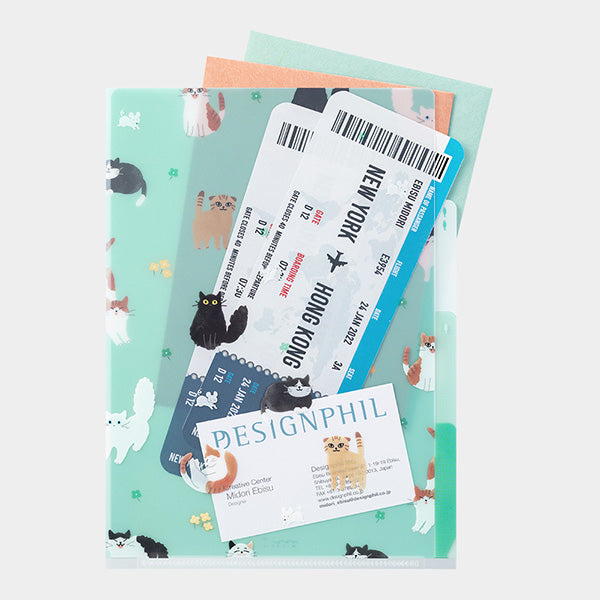 ミドリ　３ポケットホルダー＜Ａ５＞　ネコガラＡ 35469006 4902805354691（10セット）