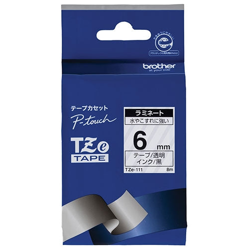 Cinta de letras Brother TZe-111 Letras negras transparentes 6 mm 4977766701655