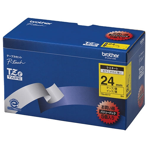 Cinta de letras Brother TZe-651V amarilla con letras negras 24 mm 5 piezas 4977766702331