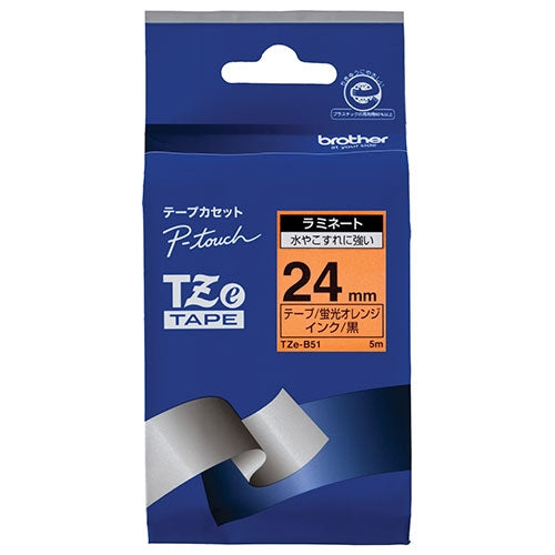 Brother Letter Tape TZe-B51 Fluorescent Orange with Black Letters 24mm 4977766702713