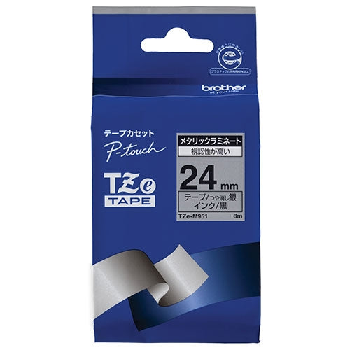 شريط رسائل Brother TZe-M951 فضي مع حروف سوداء 24 مم 4977766702775