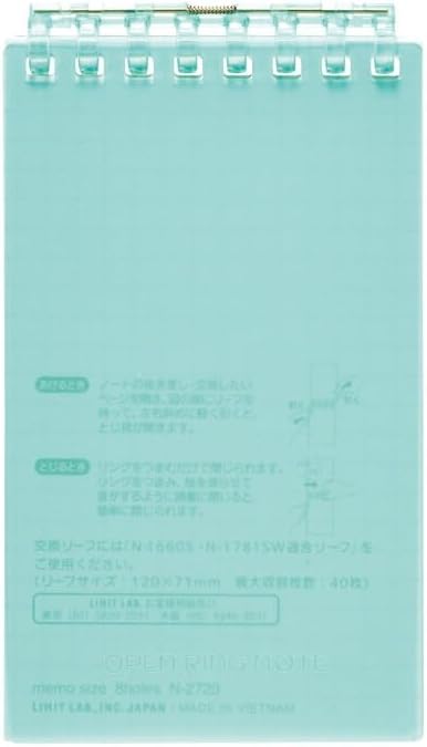 リヒトラブ オープンリングノート メモサイズ 5mm方眼罫 グリーン N-2720-7 4903419360368（10セット）