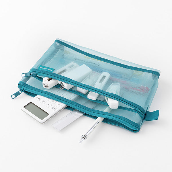 ミドリ メッシュペンポーチアオＡ 41835006　4902805418355