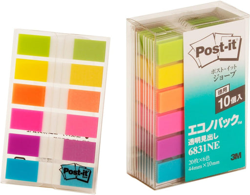 ポスト イット ジョーブ 透明見出し 44x10mm 20枚x6色x10個 6831NE（10セット）