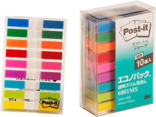 ポスト イット ジョーブ 透明見出し 44x6mm 20枚x9色x10個 6801MS