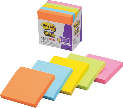 ポスト イット 強粘着ノート 75x75mm 90枚x5個 蛍光 654-5SSAN（10セット）