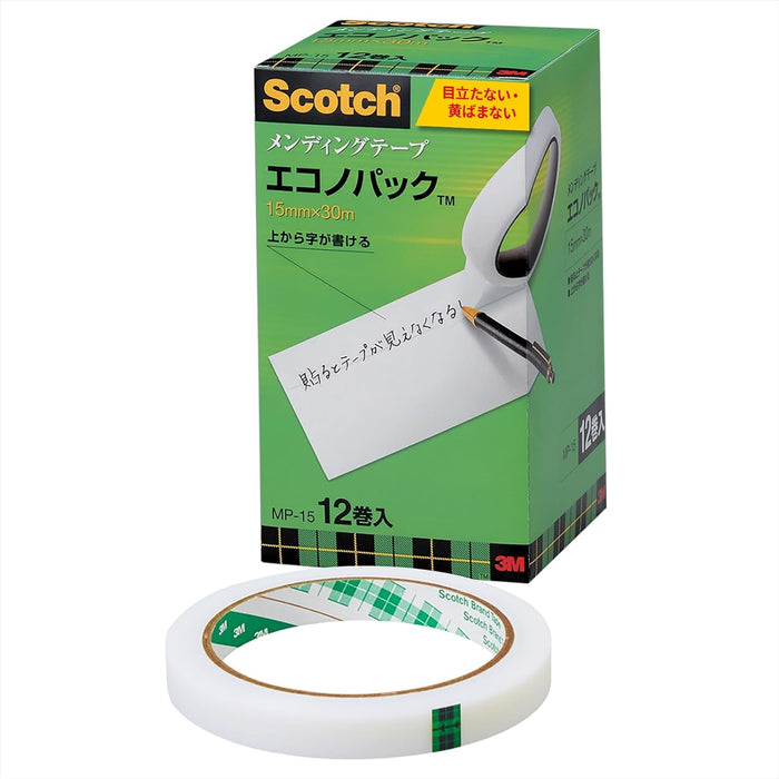 3M スコッチ メンディングテープ 15mm×30m 芯76mm 12巻 MP-15（10セット）
