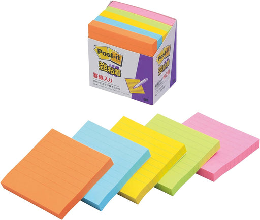 ポストイット 強粘着ラインノート 75x75mm 90枚x5 罫線 蛍光 630-5SSAN（10セット）