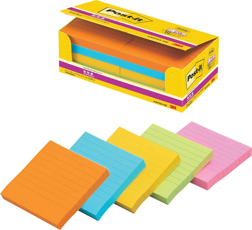 ポスト イット 強粘着ラインノート 75x75mm 90枚x10個 蛍光 6301SS-NE