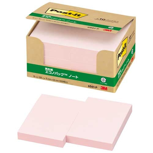 スリーエムジャパン Post-it 再生紙ノート 6561-P ピンク 4519001598684