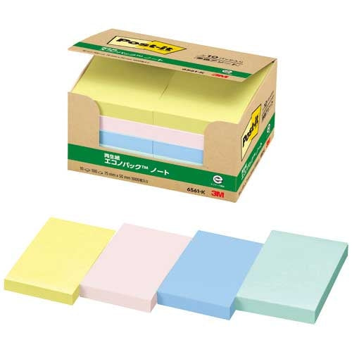 スリーエムジャパン Post-it 再生紙ノート 6561-K 混色 4519001598714
