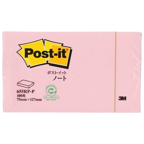 スリーエムジャパン Post-it 再生紙ノート 655RP-P ピンク 0021200514586