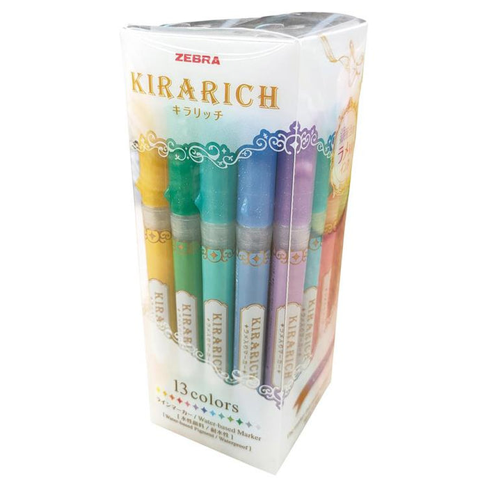 Set di pennarelli glitter Zebra Kirarich da 13 colori 4901681688357