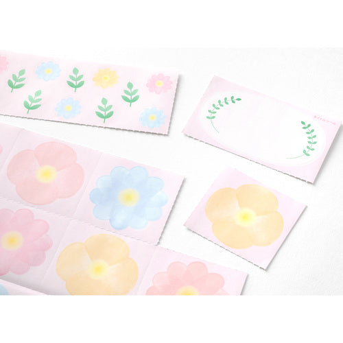 Midori/33244006_Color colored paper with sticker floral pattern/4902805332446