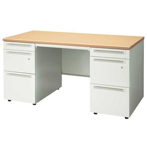 PLUS（プラス）オフィス家具 両袖机 UJ-147D-33 WM/W4 W1400　