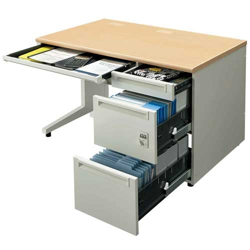 PLUS（プラス）オフィス家具 片袖机ダイヤル錠 UJ-127A-3D WM/W4 W1200　