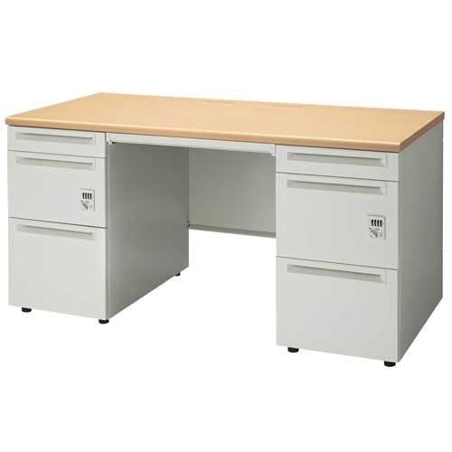 PLUS（プラス）オフィス家具 両袖机ダイヤル錠 UJ-147D-33D WM/W4 W1400　