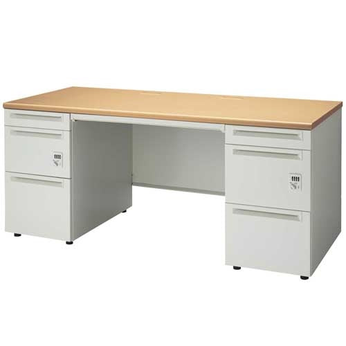 PLUS（プラス）オフィス家具 両袖机ダイヤル錠 UJ-167D-33D WM/W4 W1600　