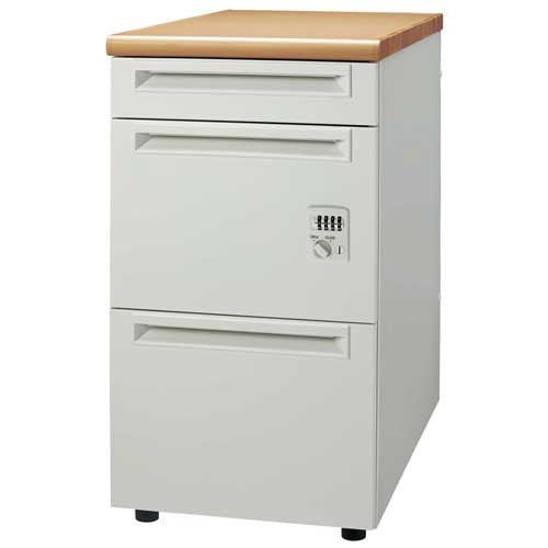 PLUS（プラス）オフィス家具 脇机3段ダイヤル錠UJ-047A-A3D WM/W4引出A　