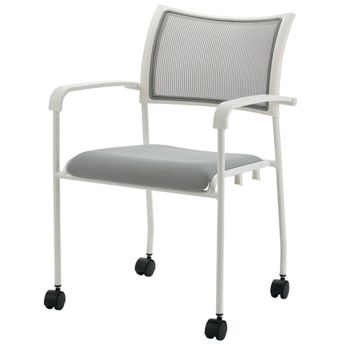 PLUS（プラス）オフィス家具 会議イス GKM-A50 ホワイト 肘付キャスタ脚　