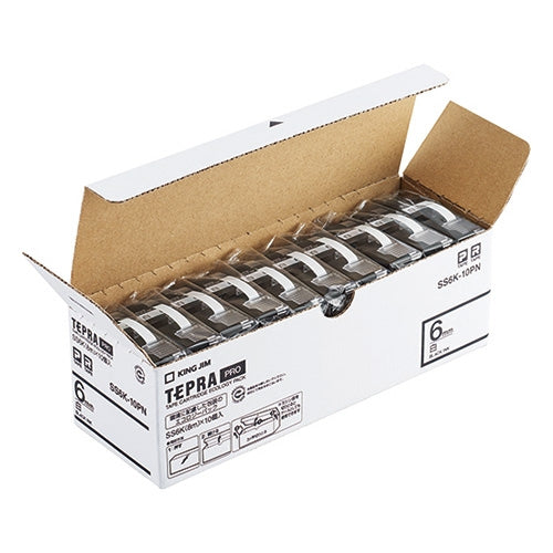 キングジム テプラPROテープSS6K-10PN 白に黒字6mm10個 4971660774715