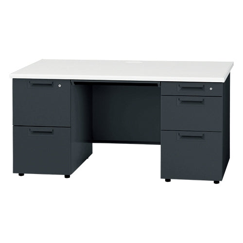 PLUS（プラス）オフィス家具 両袖机 JS-147D-32 WH/TBK ブラック　