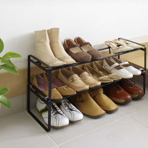 PLUS（プラス）オフィス家具 伸縮シューズラック 07556 3段 ブラック　4903208075565