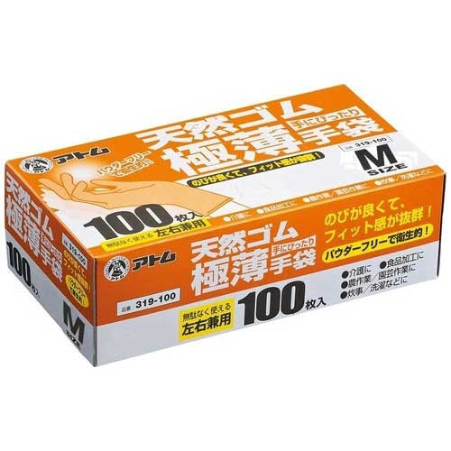 アトム 極薄手袋パウダーフリーM乳白 100枚 4970181177494