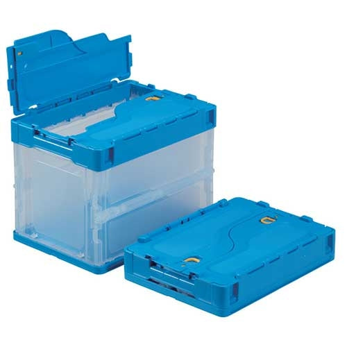 PLUS（プラス）オフィス家具 オリコン ペタンコ C-20B 蓋付 透明ブルー　4983049492806