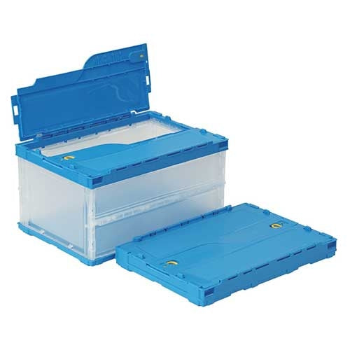 PLUS（プラス）オフィス家具 オリコン ペタンコ C-40B 蓋付 透明ブルー　4983049490482