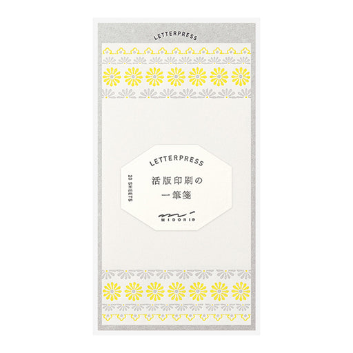 89482006 OS 一筆箋 活版 花ライン 黄 デザインフィル 4902805894821（5セット）