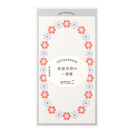 89483006 OS 一筆箋 活版 花フレーム 水色 デザインフィル 4902805894838（5セット）