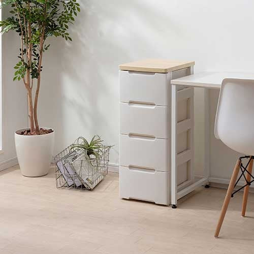 PLUS（プラス）オフィス家具 ウッドトップチェスト 4段 HG-324 ホワイト　