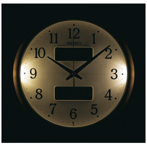 PLUS（プラス）オフィス家具 温湿度カレンダー付電波掛時計（ライト付き）　4904771903231