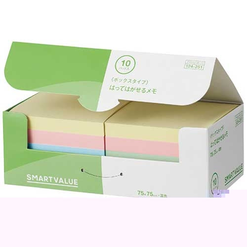 Smart Value Klebebox, 75 x 75 mm, gemischte Farben, P434J-M-10, 4547345055518
