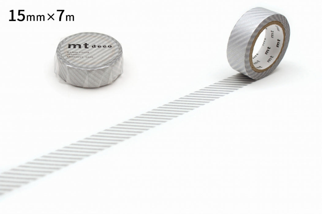 カモ井 ストライプ・シルバー MT01D146R カモ井加工紙 マスキングテープ Kamoi MT01D146R　4971910274262（10セット）