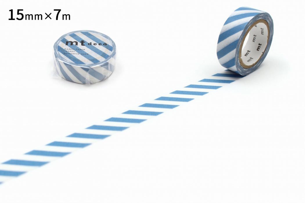 ストライプグレイッシュスカイ MT01D374R カモ井加工紙 マスキングテープ Kamoi MT01D374R　4971910274712