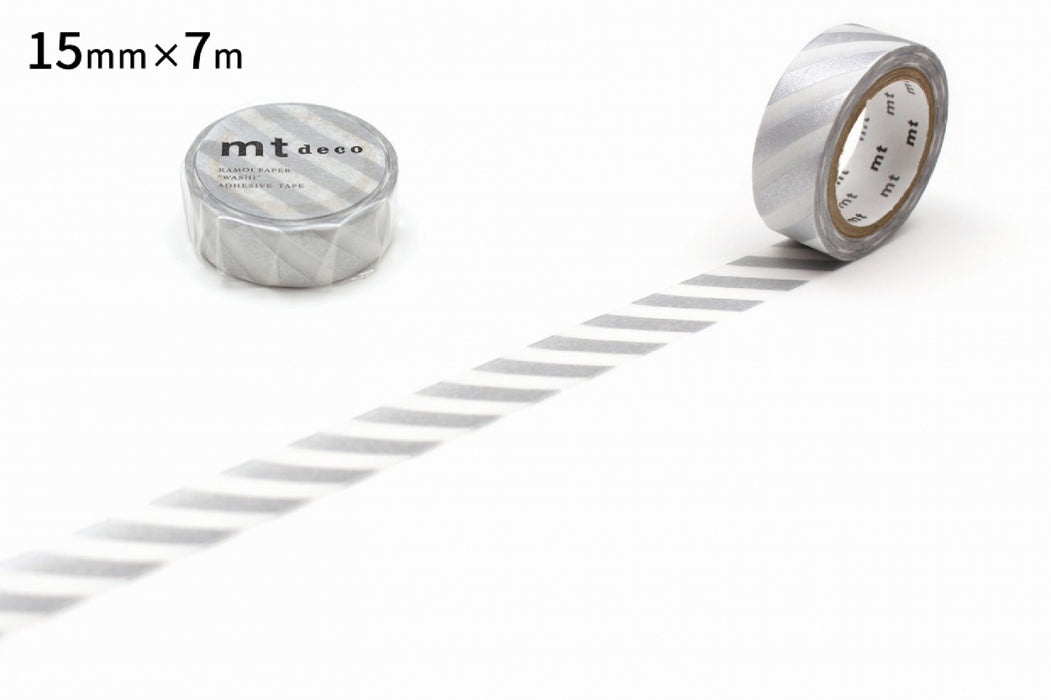 カモ井 ストライプ・銀 MT01D378R カモ井加工紙 マスキングテープ Kamoi MT01D378R　4971910274750（10セット）